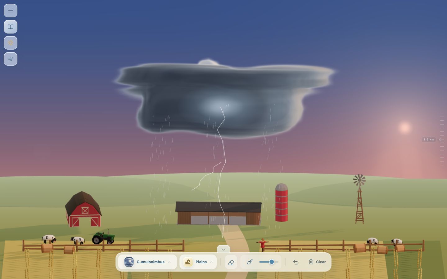 A rain cloud and a darkening sky over the Great Plains